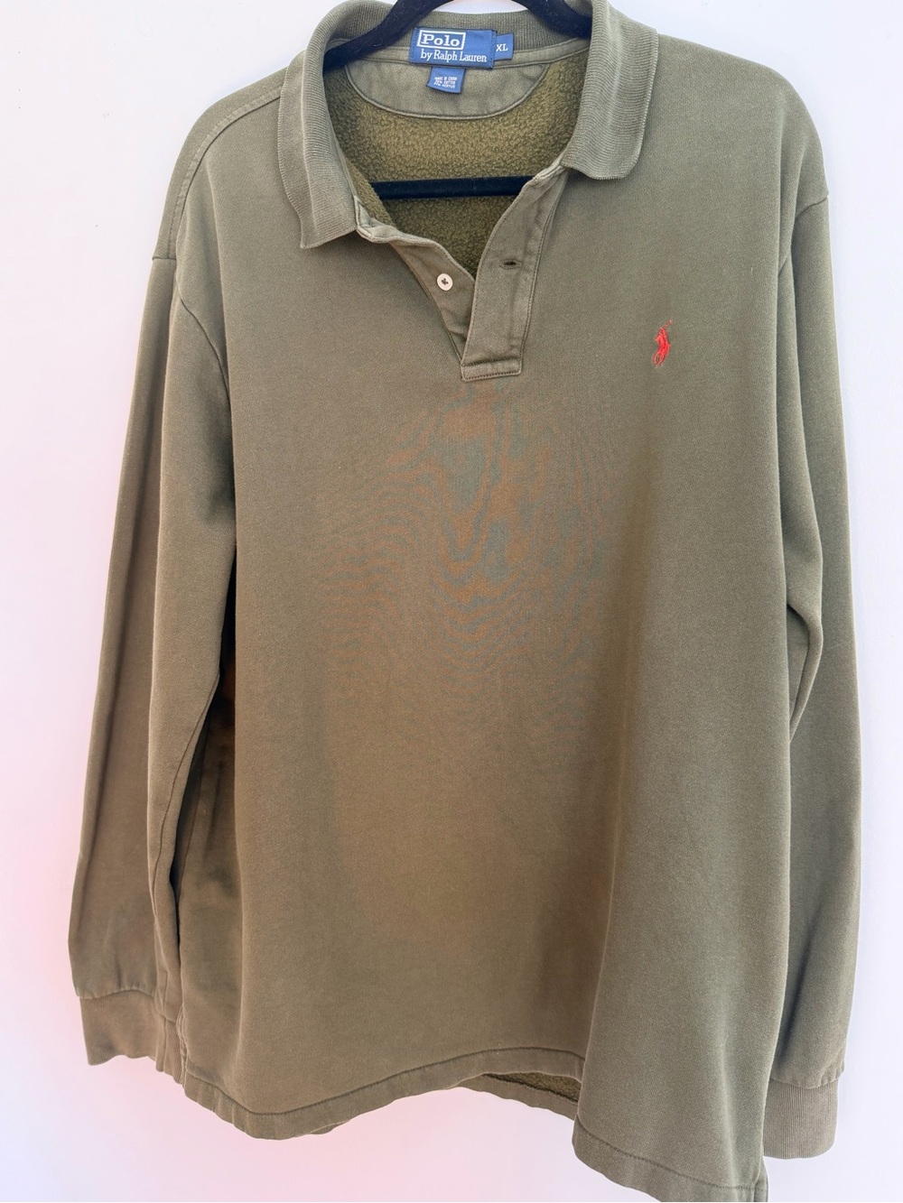 Polo by Ralph Lauren Olive Green Long-Sleeve Polo with Red Pony